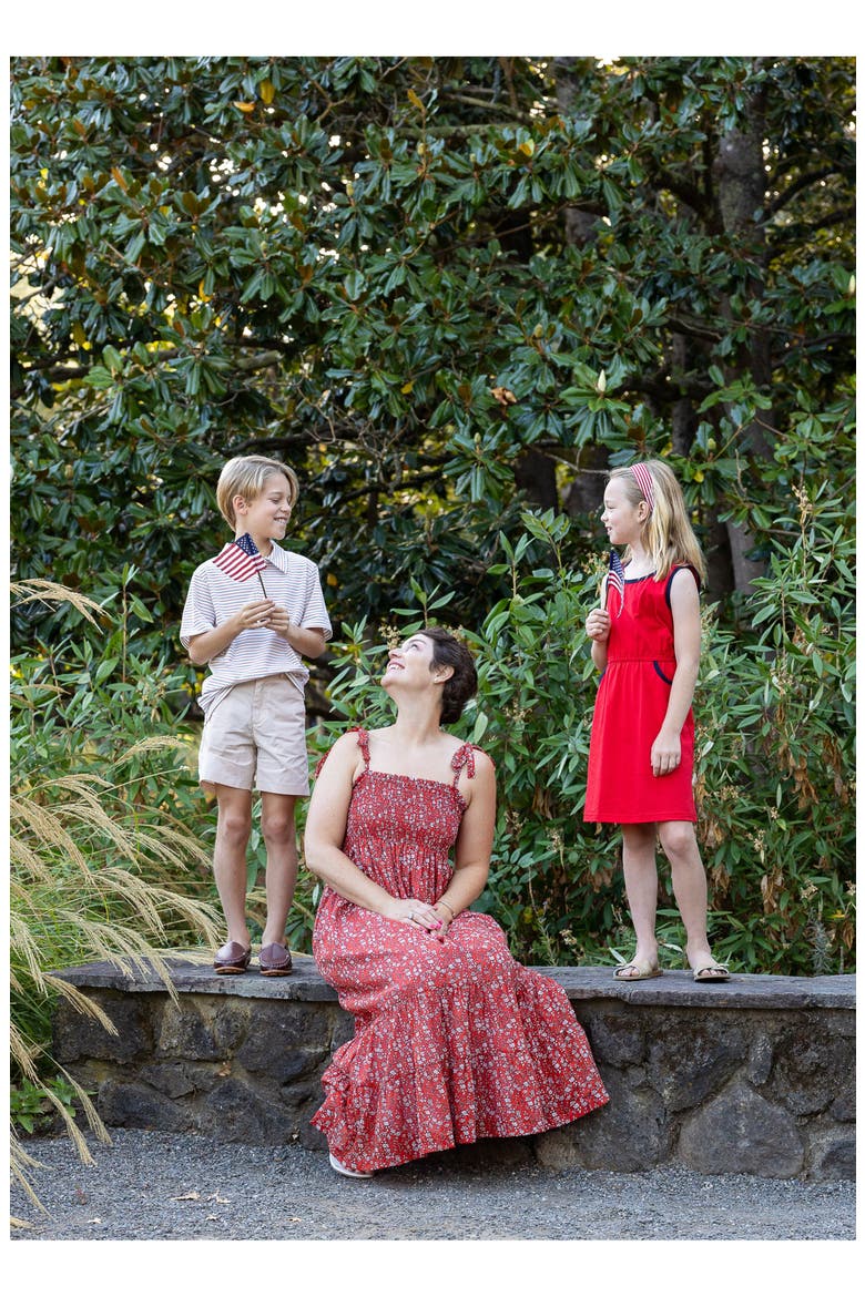 Queen B....India WOMEN'S Smocked Shoulder Tie Maxi Dress Red Floral, Alternate, color, Red Floral