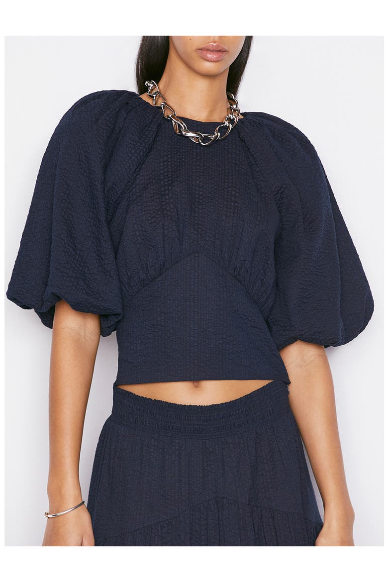 Puff Sleeve Cotton Crop Top, Alternate, color, NAVY