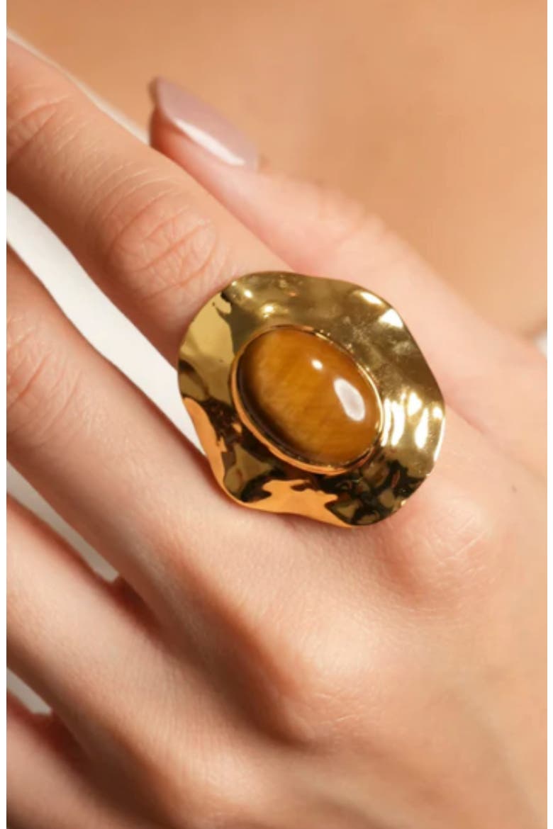 Cabochon Tiger's Eye Ring, Alternate, color, GOLD