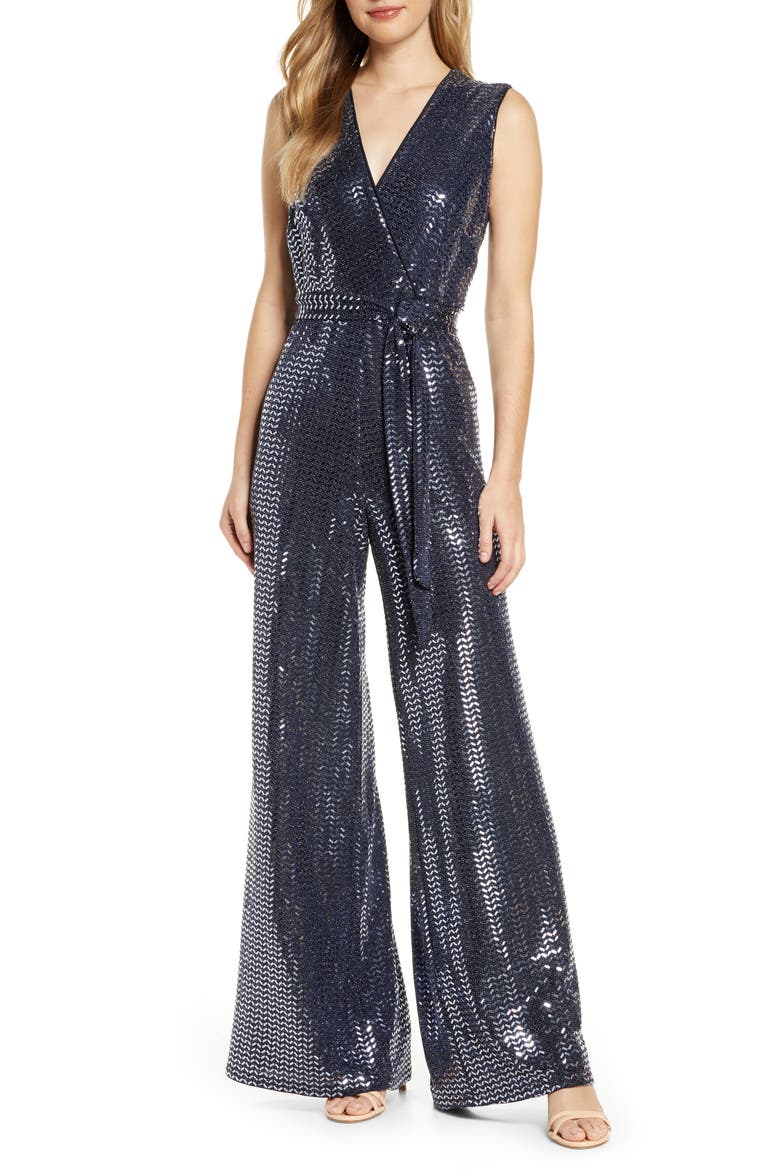 Sequin Sleeveless Wide Leg Jumpsuit, Main, color, BLUE
