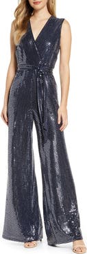 Donna Ricco Sequin Sleeveless Wide Leg Jumpsuit