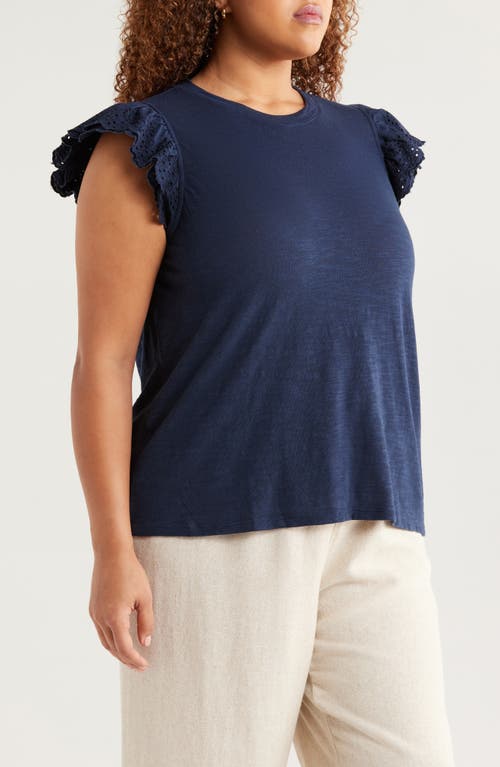 Caslon ® Mixed Media Eyelet Trim Top In Blue
