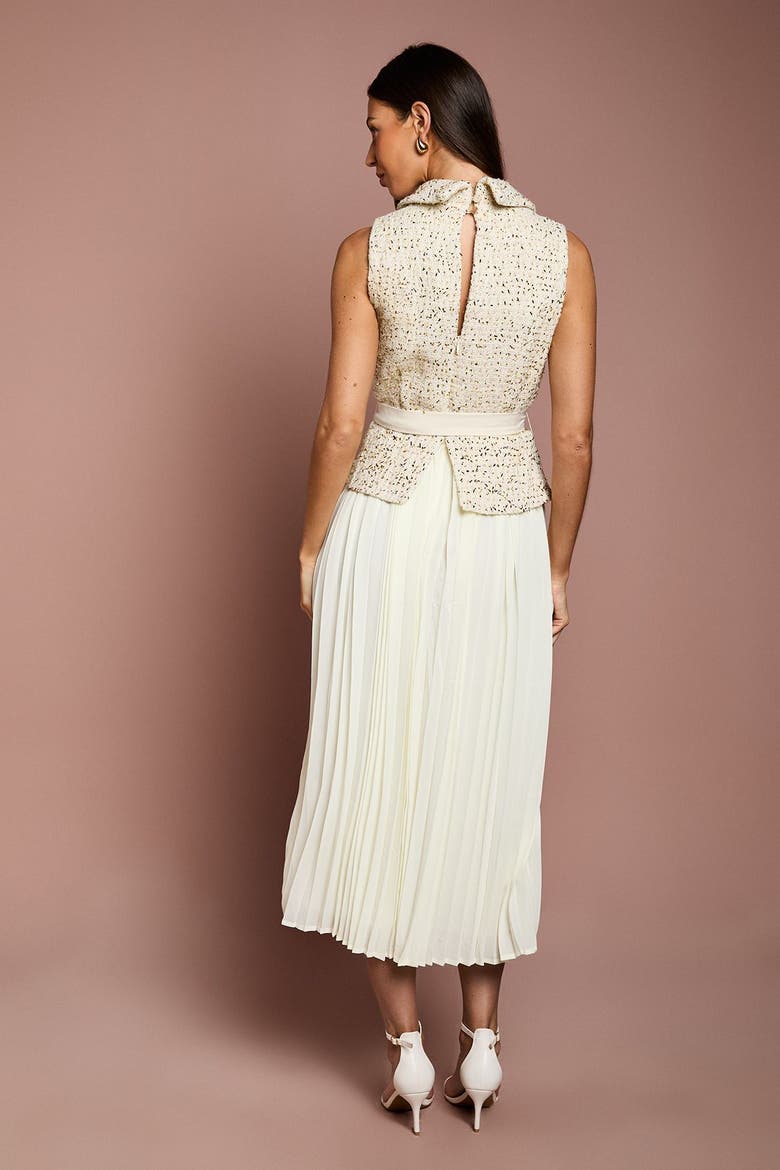 Sleeveless Tweed Belted Midi Dress, Alternate, color, Ivory