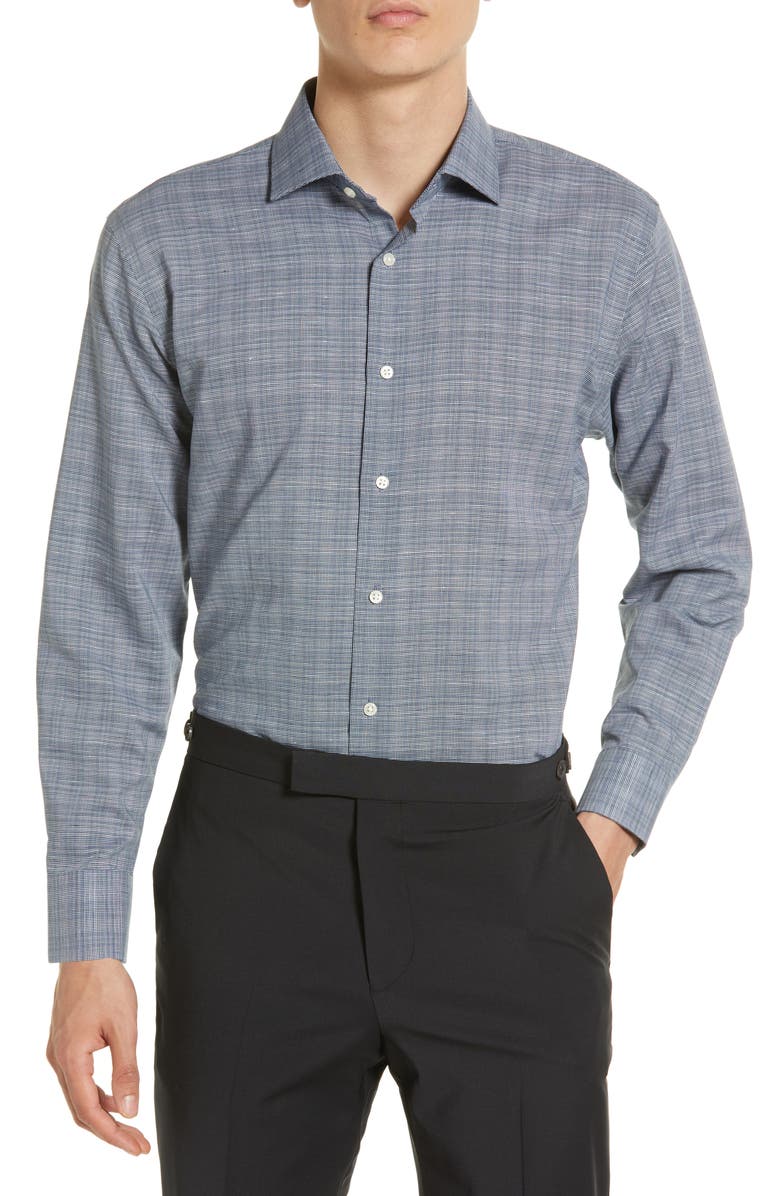 Nordstrom Men's Trim Fit Non-Iron Grid Dress Shirt, Main, color, 