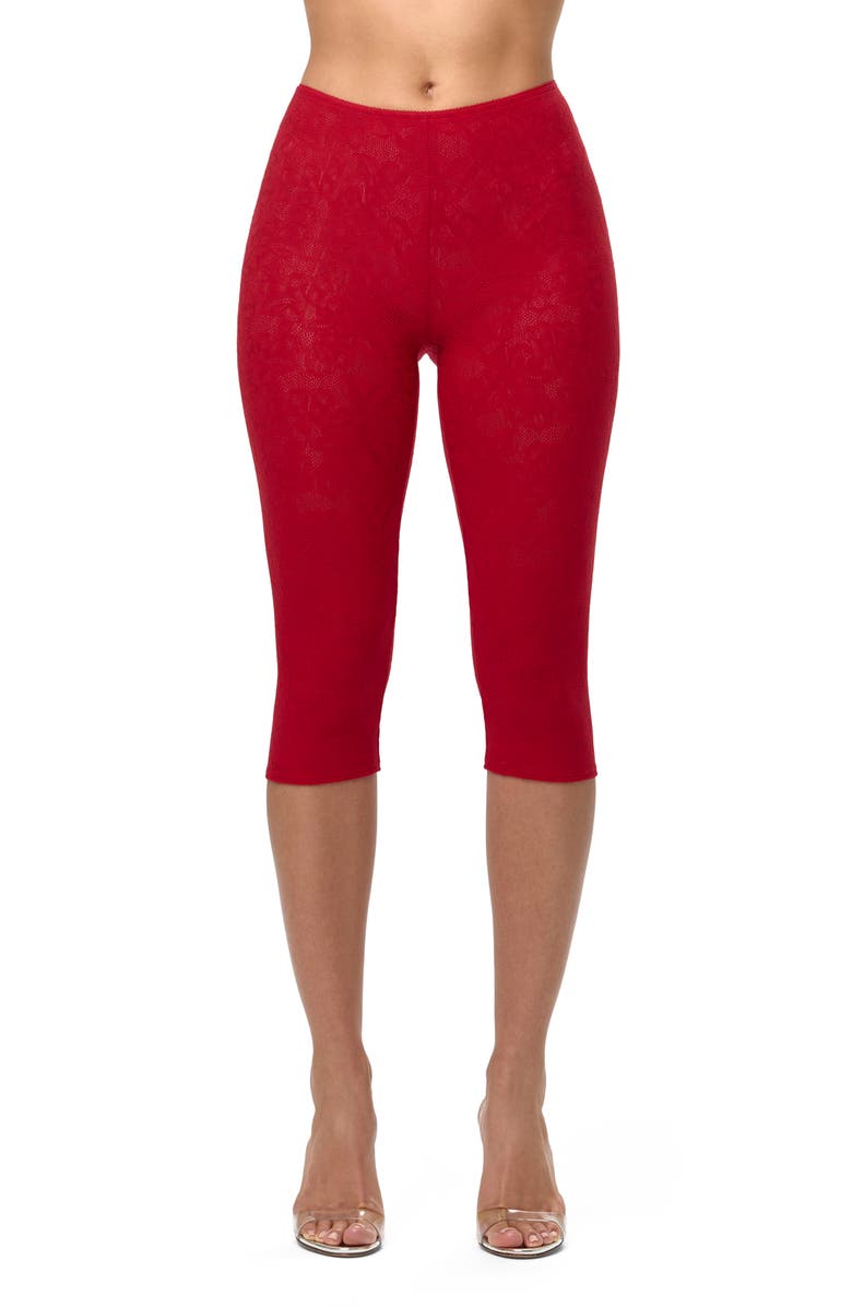 Naked Wardrobe Lace Capri Leggings, Main, color, Ruby Red