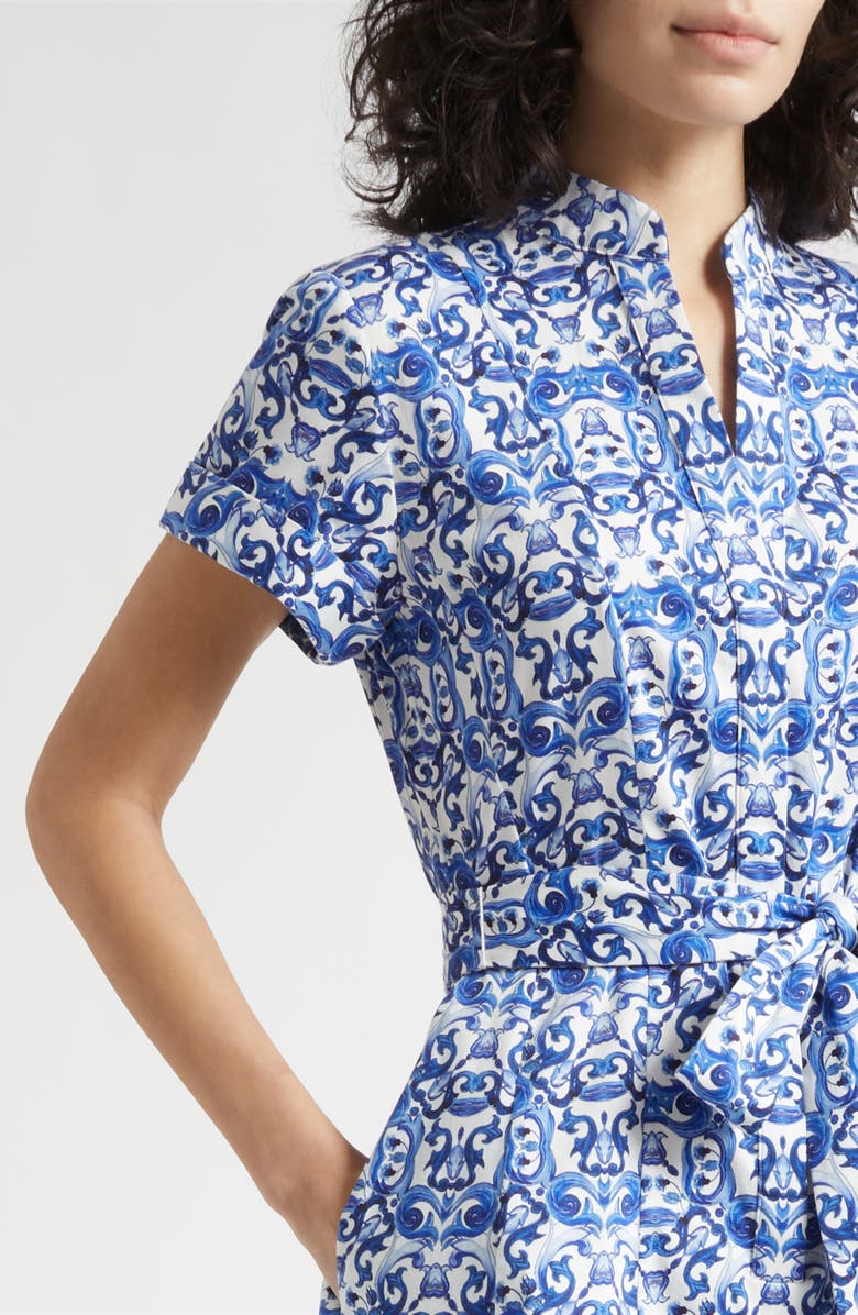 Alice + Olivia Lucy Baroque Print Belted Stretch Cotton Romper, Alternate, color, Solstice