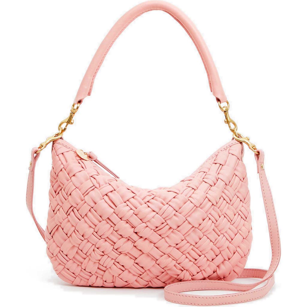 Clare V . Petit Moyen Woven Leather Messenger Bag In Blush Puffy Woven