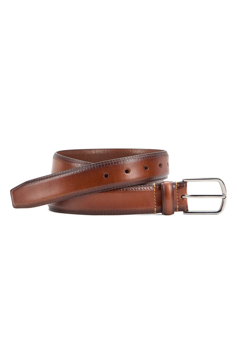 Johnston & Murphy Edge Embossed Leather Belt, Main, color, Tan