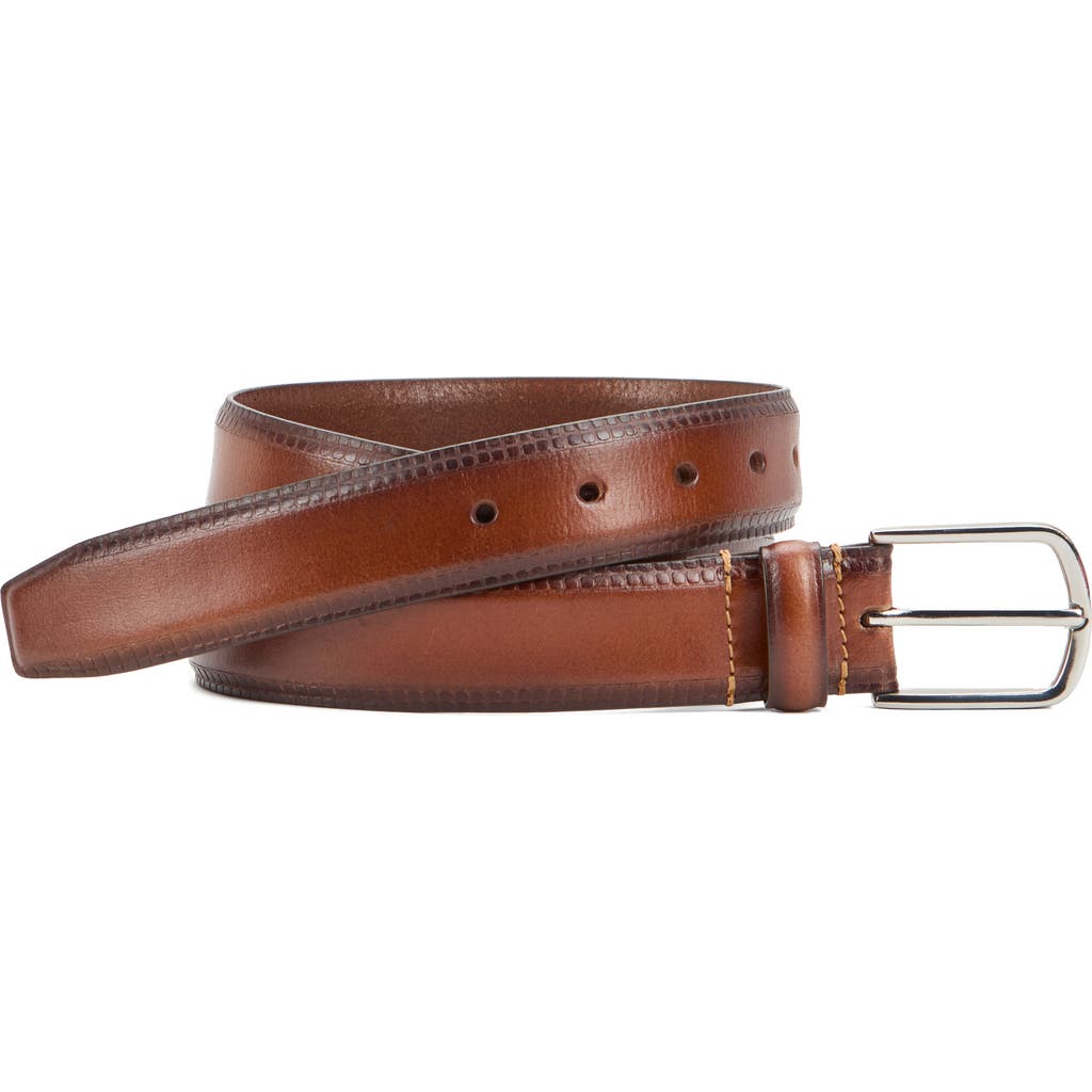 Johnston & Murphy Edge Embossed Leather Belt In Brown
