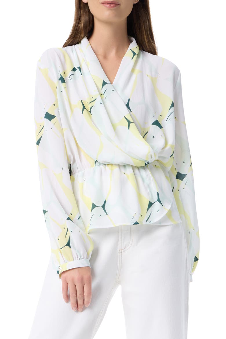 Margot Abstract Print Faux Wrap Peplum Top, Main, color, JUNE BUG - ABSTRACT PATCHWORK