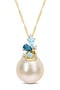 South Sea Cultured Pearl, Blue Topaz & Diamond Pendant Necklace