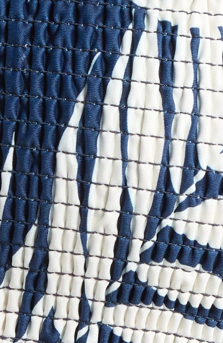 Hutch Smocked High Waist Bikini Bottoms, Alternate, color, Navy Paradise Foliage