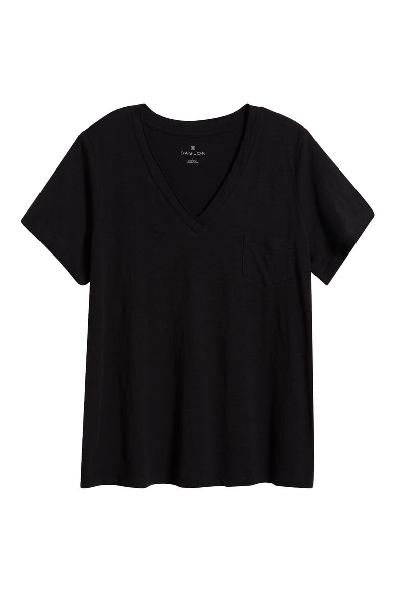 Short Sleeve Cotton & Modal V-Neck Pocket T-Shirt, Alternate, color, BLACK