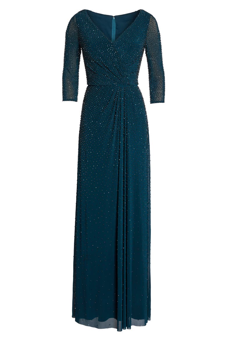 Beaded Twist Knot Waist Gown, Alternate, color, DEEP TEAL