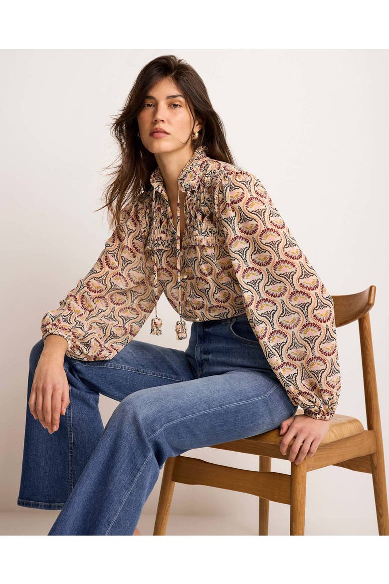 Floral Print Ruffle Blouse, Alternate, color, Brown