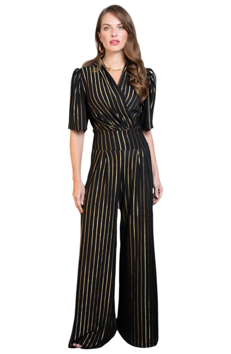 HotSquash London Clothing Gold Stripe Wide Leg Jumpsuit, Main, color, Black