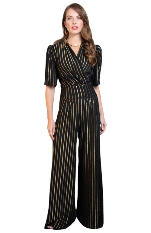 Hotsquash London Clothing Gold Stripe Wide Leg Jumpsuit In Black