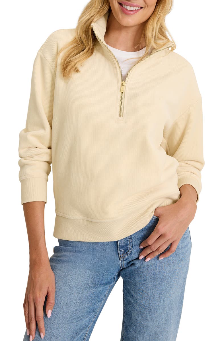 Tommy Bahama Cozy Cord Half Zip Sweatshirt, Main, color, Vanilla Latte