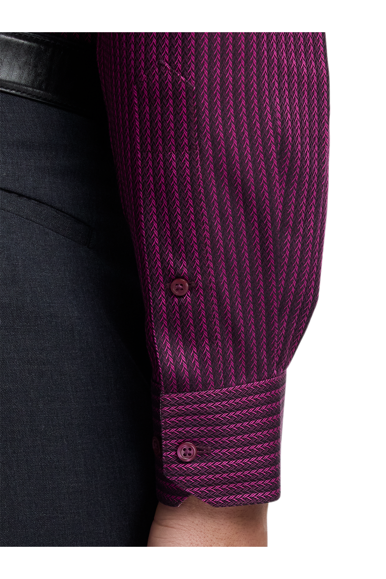 Cotton Spandex Spread Collar Twill Classic Contrast Trim Button Cuff Long Sleeve, Alternate, color, Burgundy