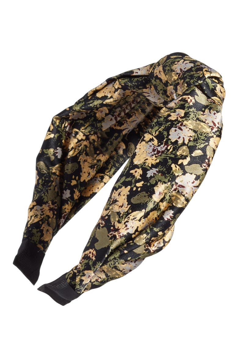 Printed Knot Headband (Nordstrom Exclusive), Main, color, OLIVE BURNT PAINTERLY FLOWER