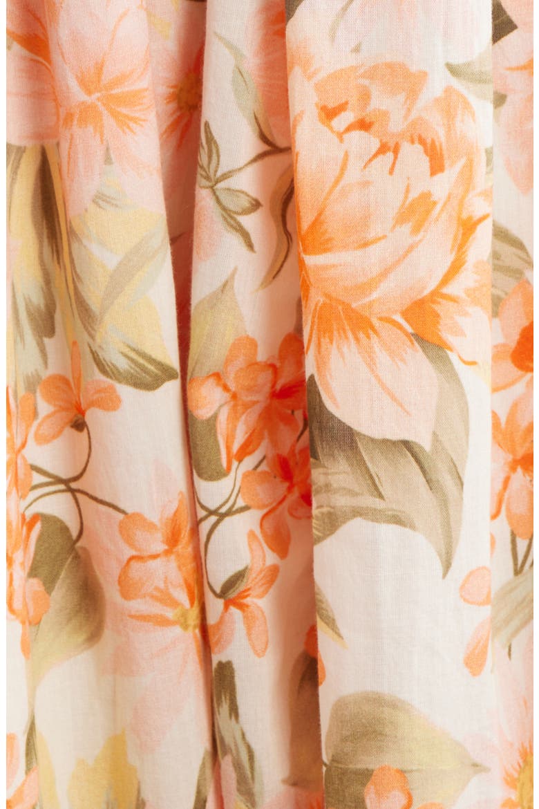 Shirred Floral Print Maxi Dress, Alternate, color, ORANGE