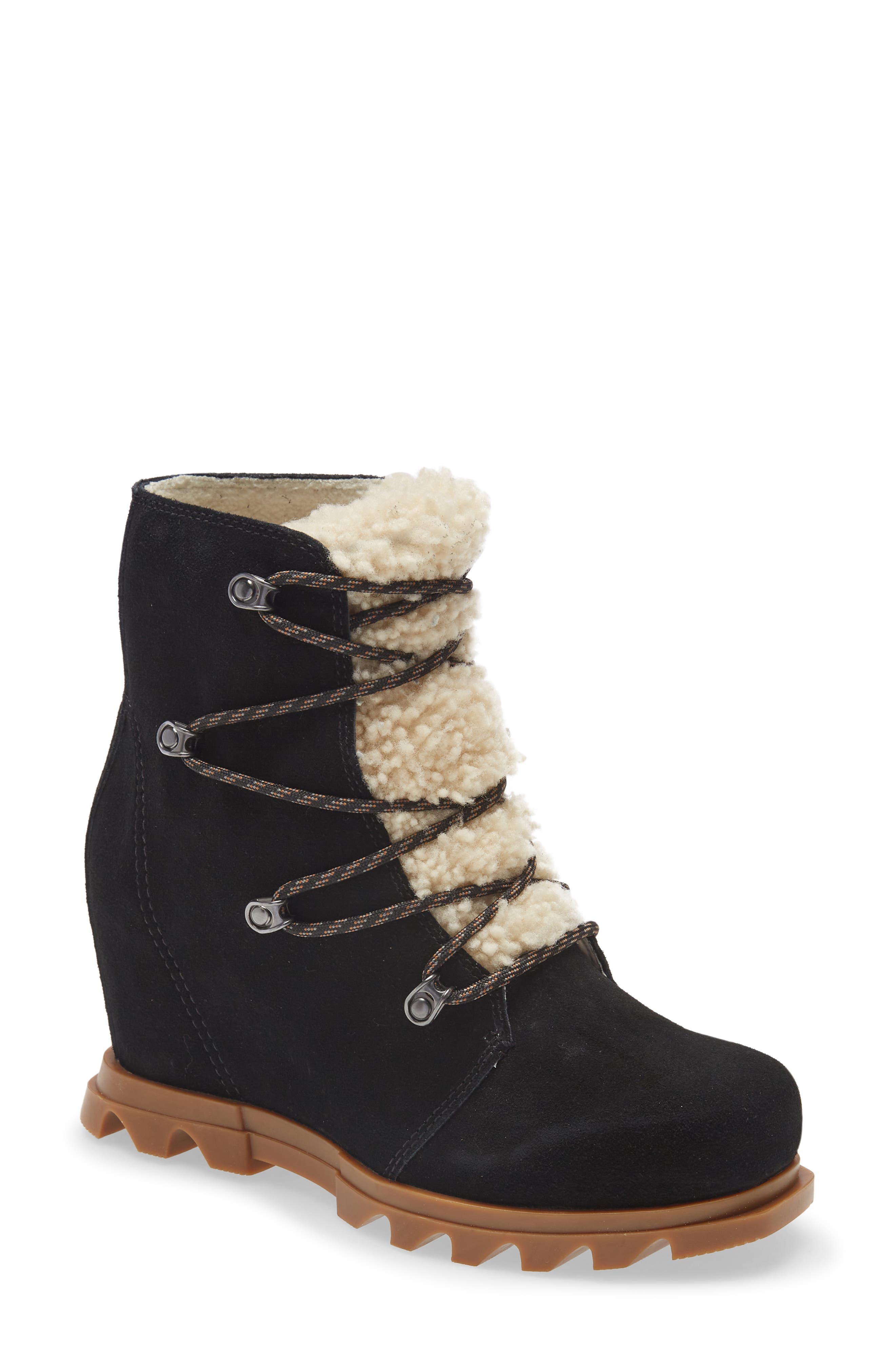 SOREL Joan of Arctic III Genuine Shearling Trim Waterproof Wedge Boot, Main, color, 