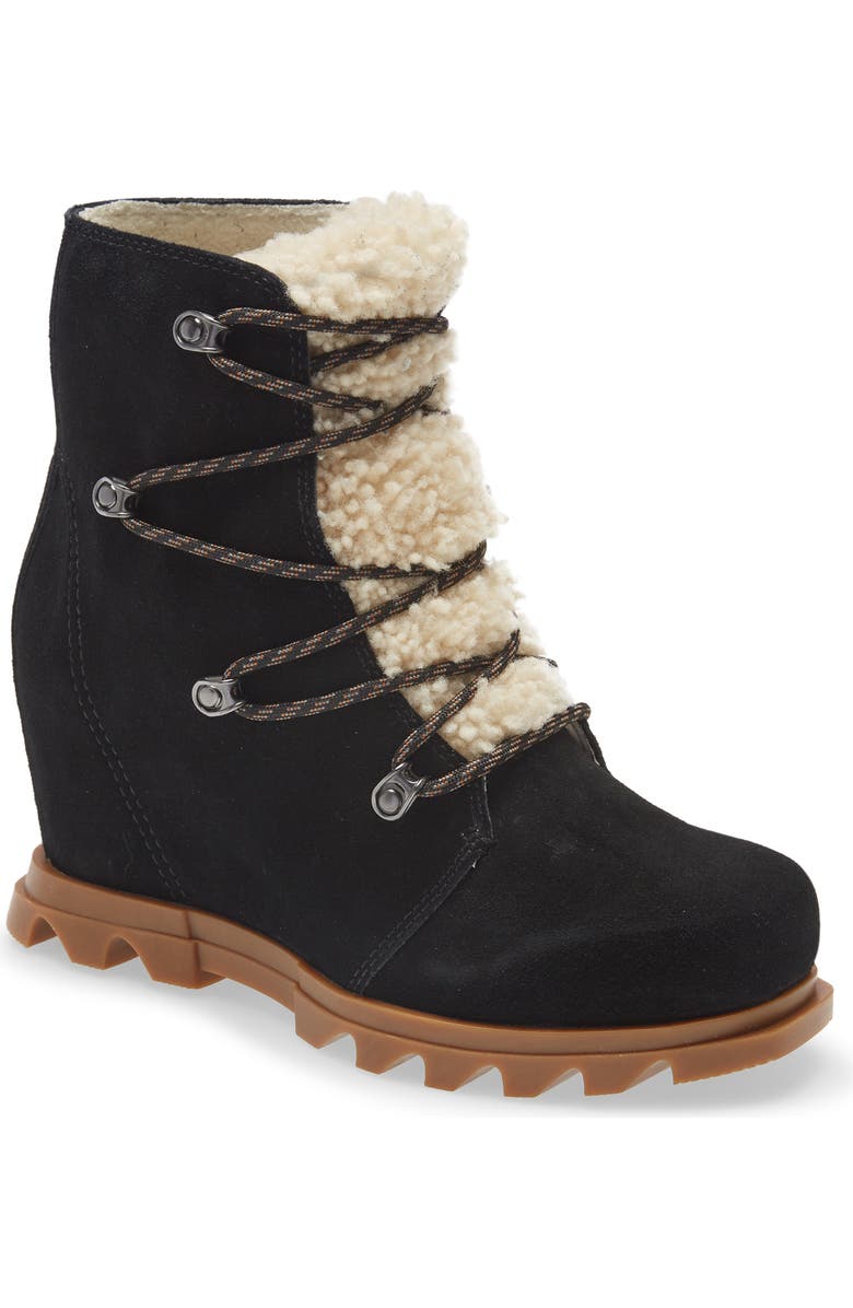 SOREL Joan of Arctic III Genuine Shearling Trim Waterproof Wedge Boot, Main, color,