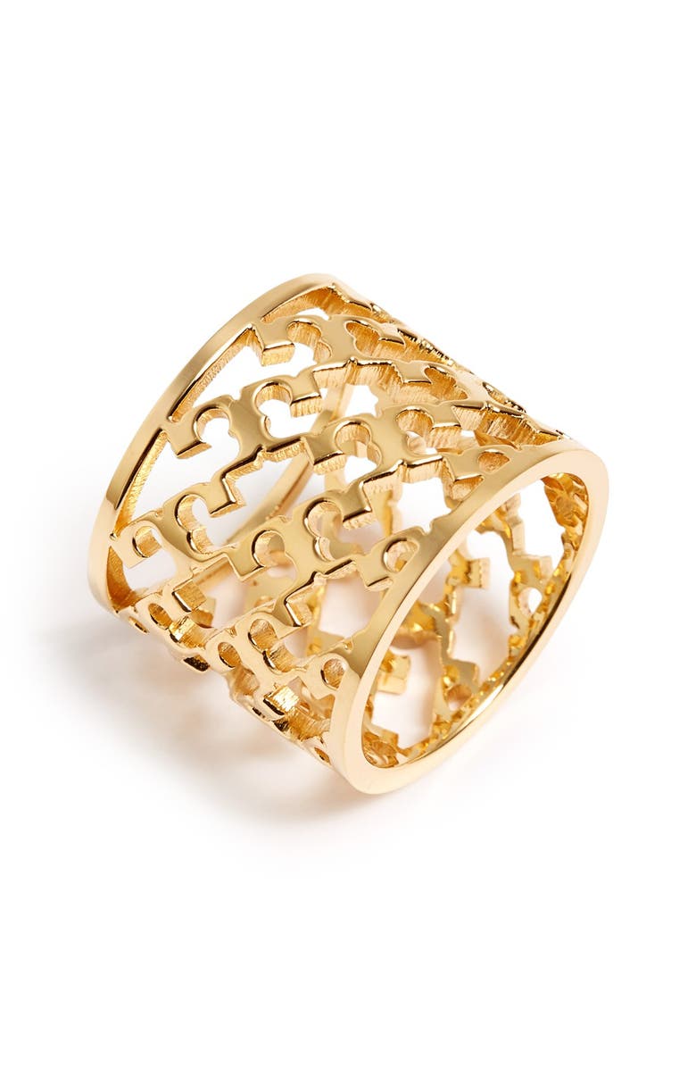 Tory Burch Cutout Logo Ring, Main, color, 