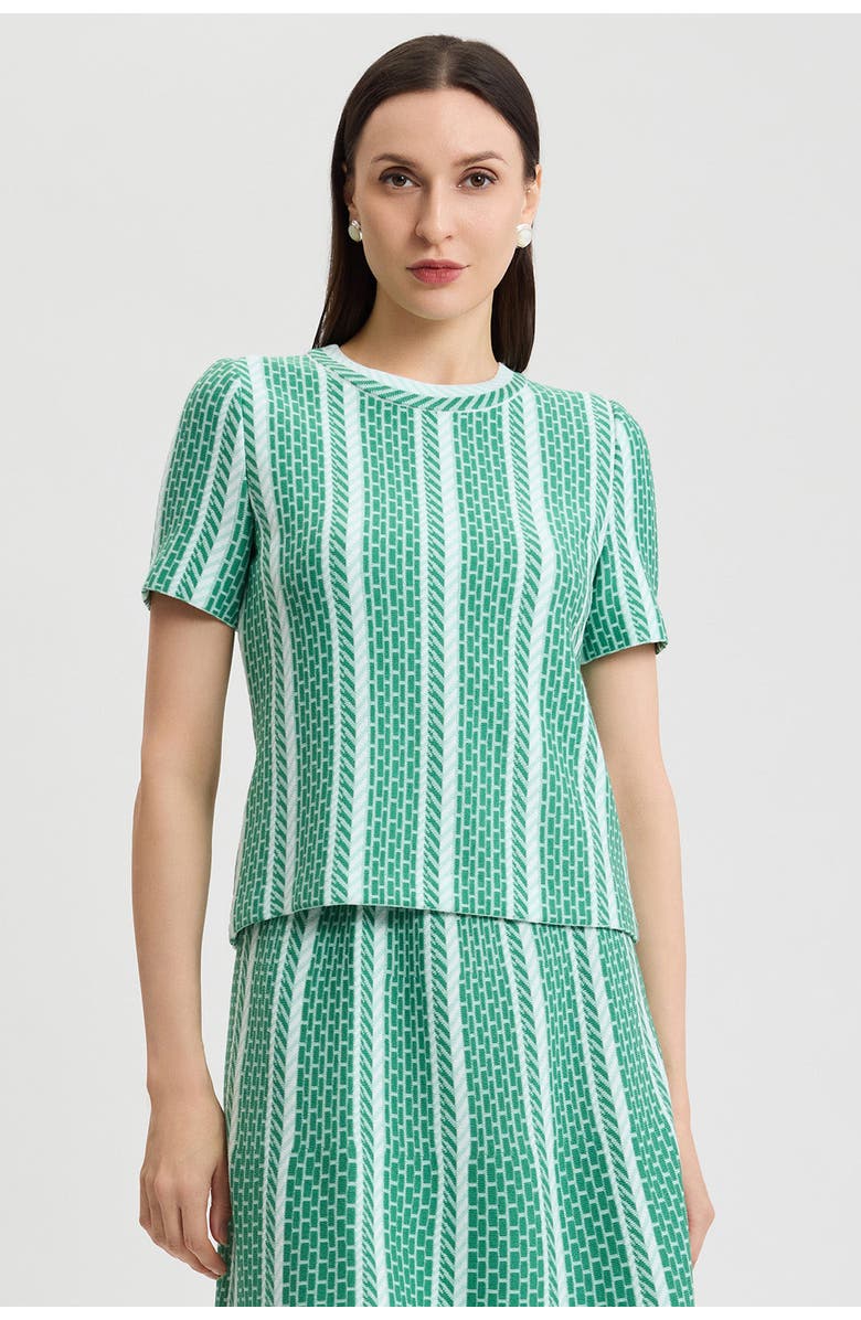 Ming Wang Roadmap Pattern Soft Knit Top, Main, color, Kelly Green/Eucalyptus/Ivory