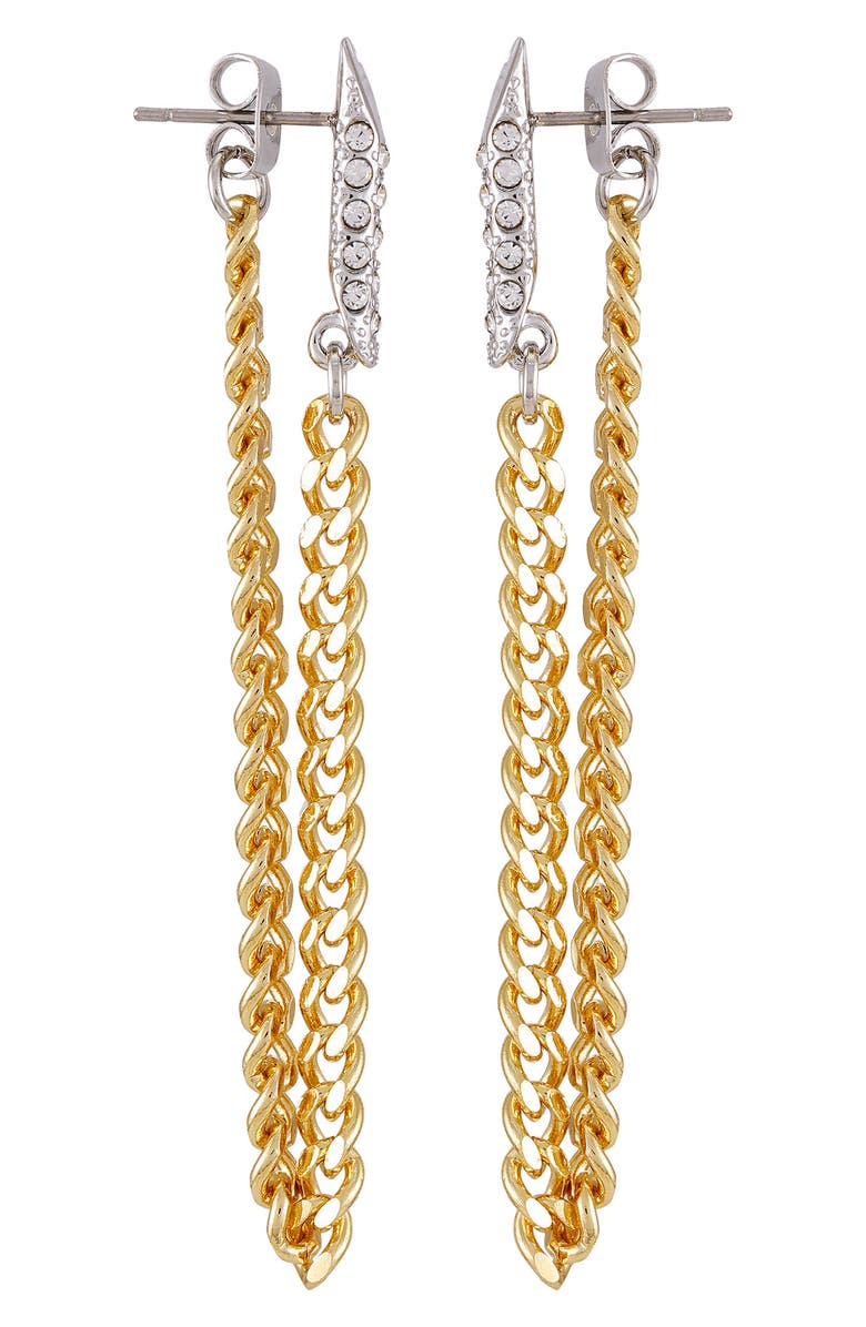 Vince Camuto Two-Tone Pavé Crystal Draped Chain Front/Back Earrings, Alternate, color, Gold Tone
