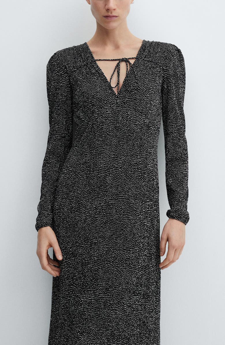 MANGO Dot Split Neck Long Sleeve Dress, Alternate, color, 