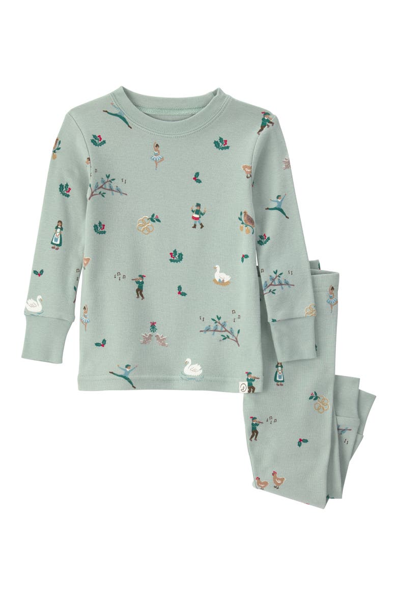 Print Fitted Organic Cotton Two-Piece Pajamas, Main, color, 12 DAYS OF CHRISTMAS