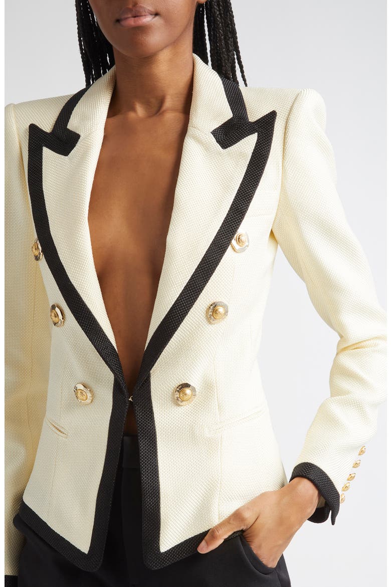 Two-Tone Basket Weave Fitted Jacket, Alternate, color, GAB CREAM/ BLACK