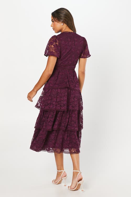 Coast Tiered Lace Dress With Flutter Sleeve In Purple