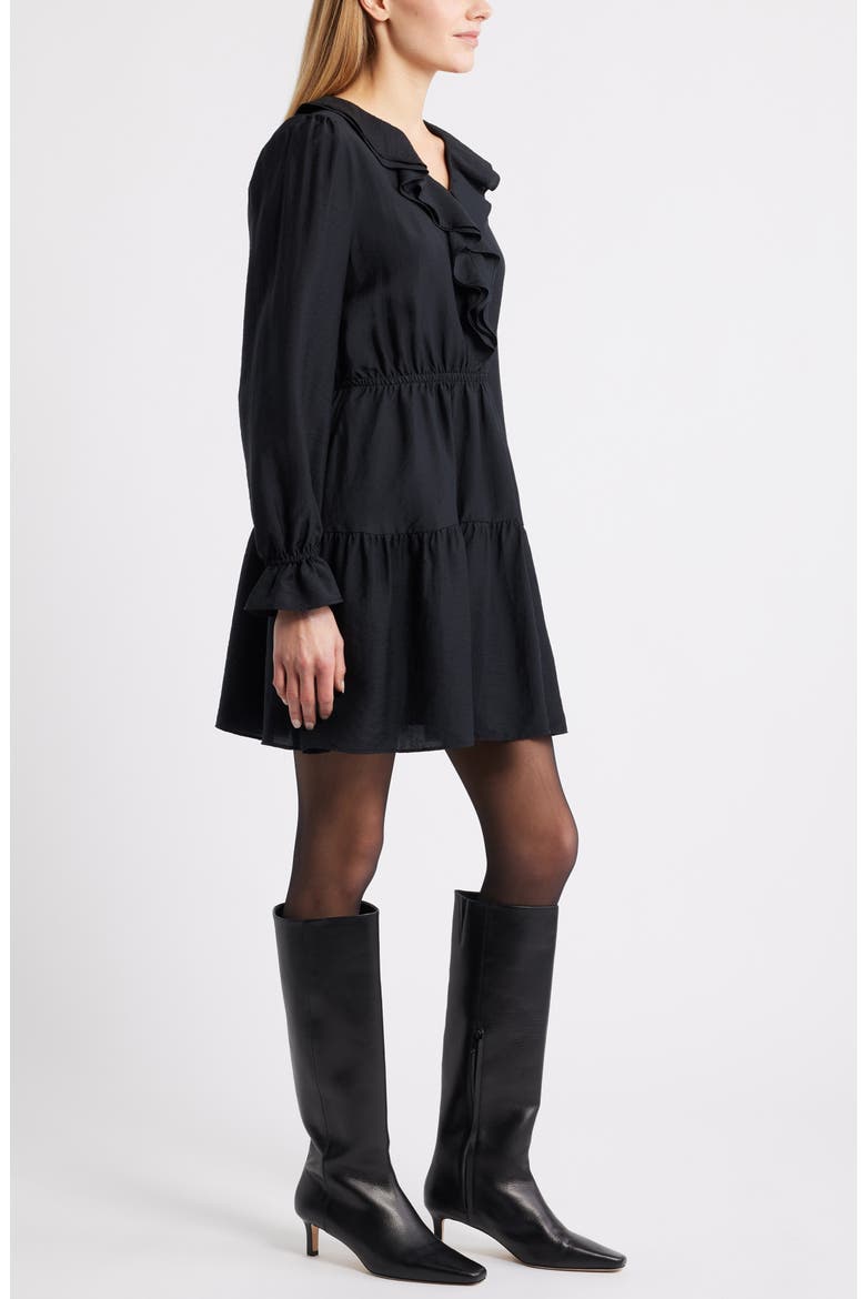 Ruffle Long Sleeve Tiered Minidress, Alternate, color, BLACK