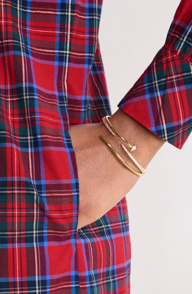 vineyard vines Plaid Long Sleeve Stretch Cotton Popover Dress, Alternate, color, Yuletide Tartan Medium Red