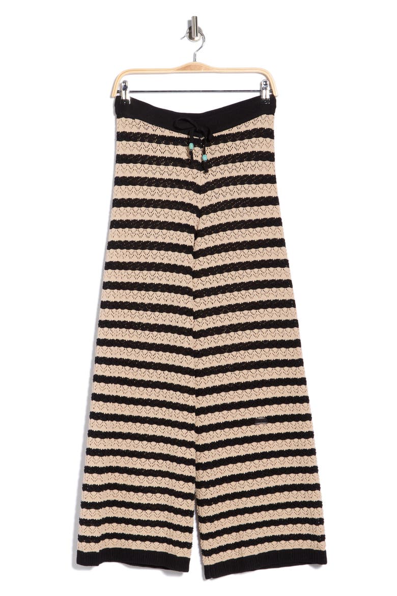 Gaelle Pointelle Knit Wide Leg Ankle Pants, Alternate, color, BLACK/ NATURAL STRIPE