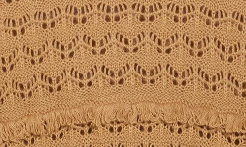 Bobeau Pointelle Fringe Open Knit Sweater In Brown