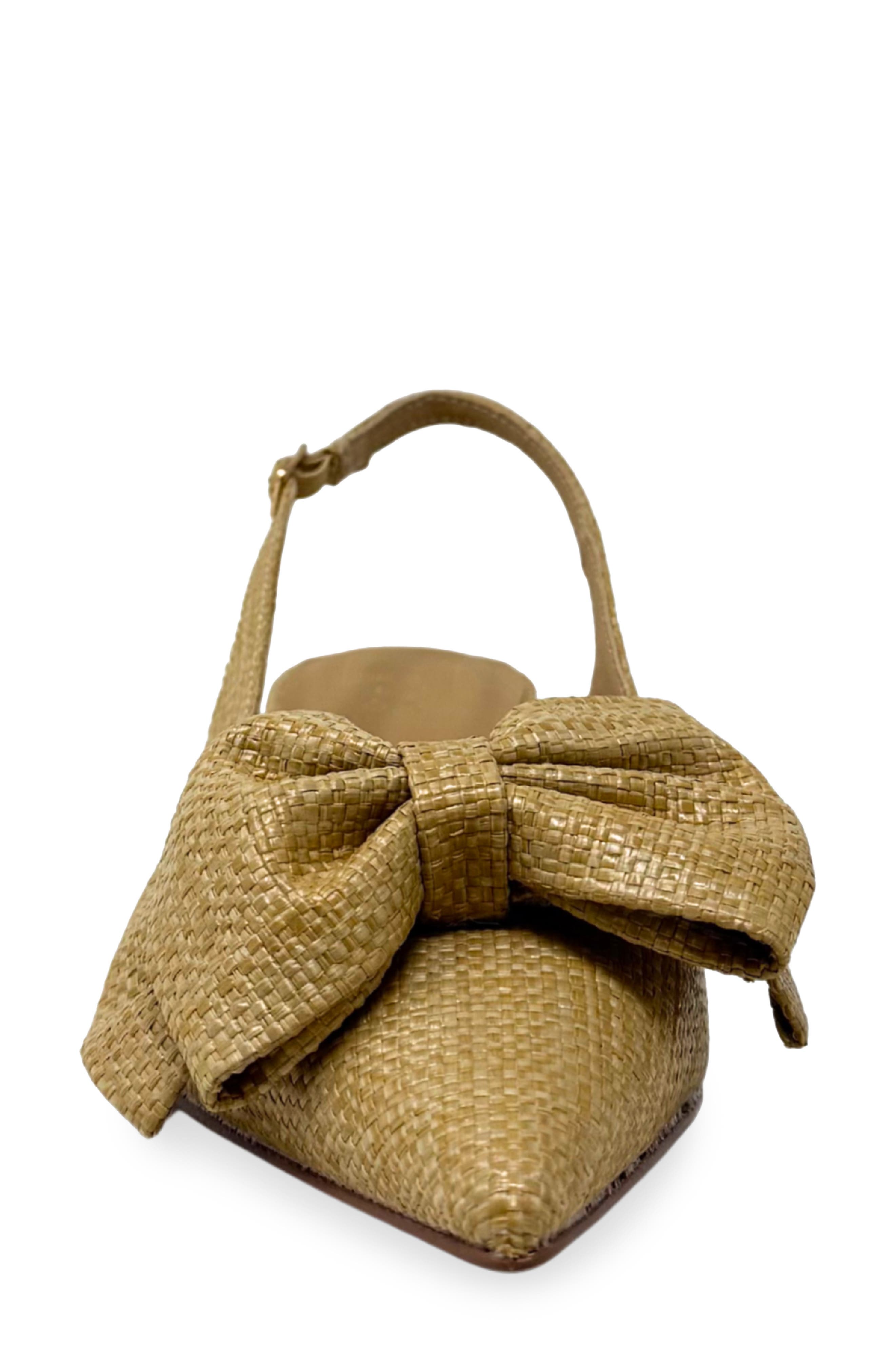 SHUSHOP Nora Bow Kitten Heel Slingback Pump, Alternate, color, Raffia