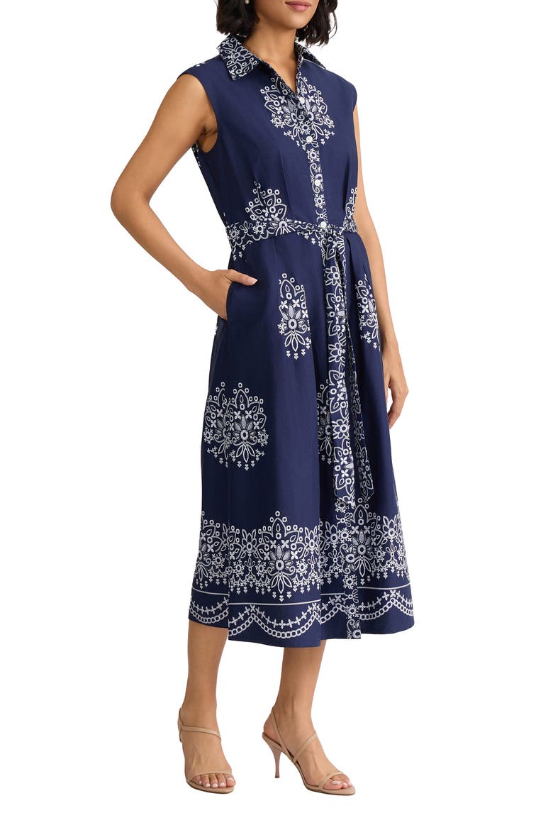 Placed Print Sleeveless Stretch Cotton Midi Shirtdress, Alternate, color, PACIFIC NAVY MULTI