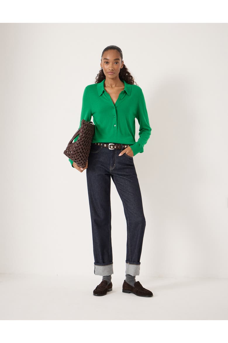 Merino Long Sleeve Polo Top, Alternate, color, Bright Green