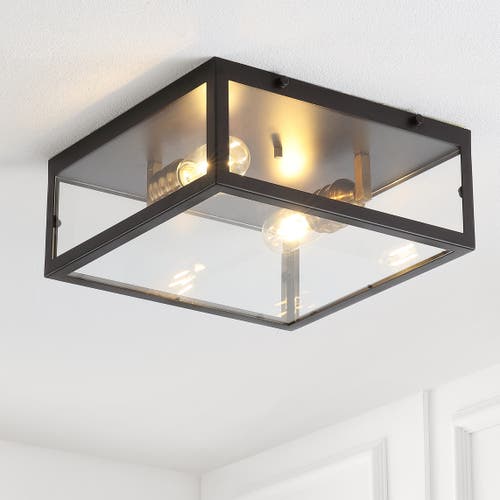 Jonathan Y Grayson 2-light Bohemian Farmhouse Iron/glass Led Flush Mount In Oil Rubbed Bronze