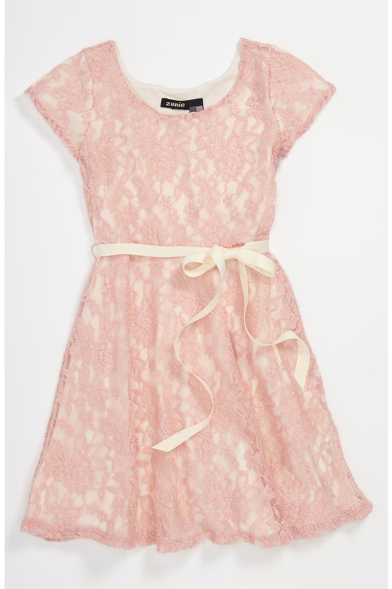 Lace Skater Dress, Main, color, DUSTY ROSE
