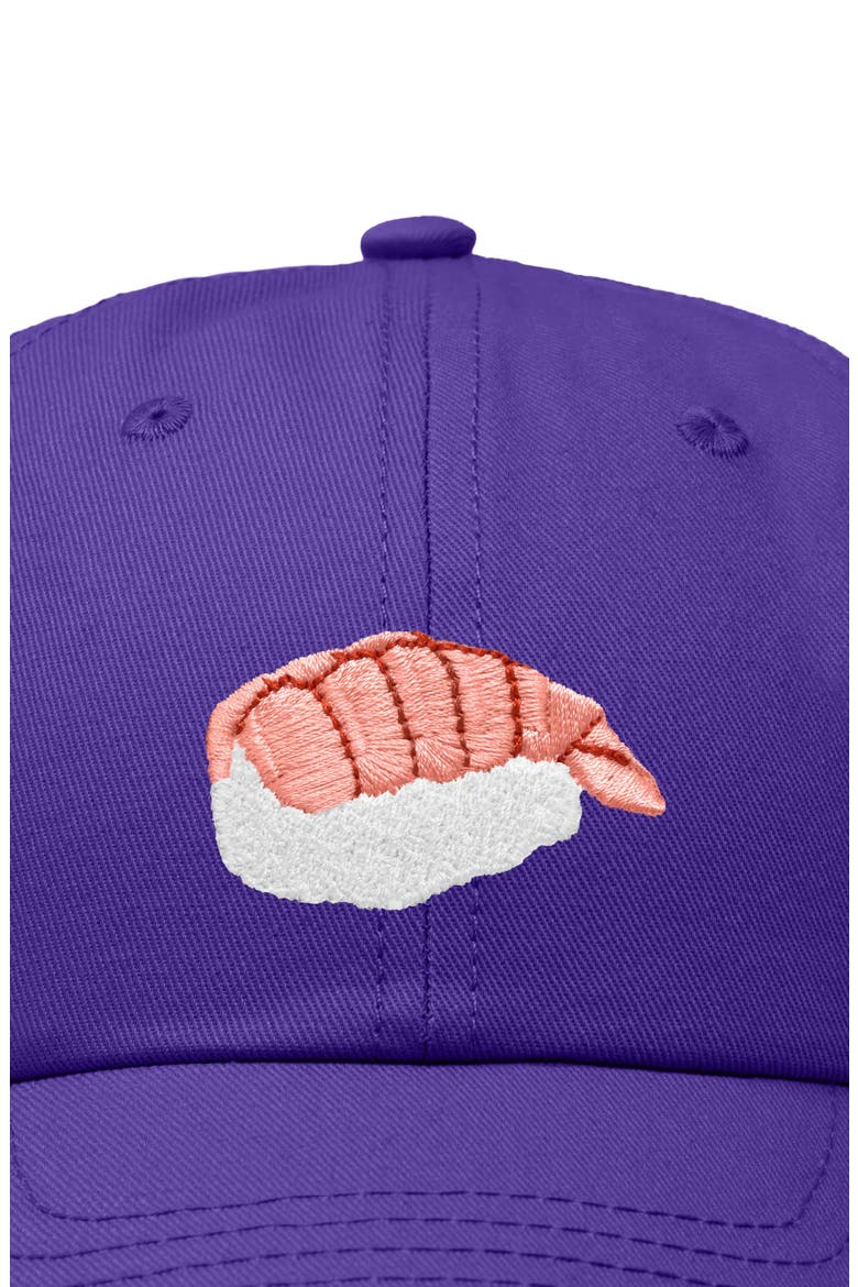 Shrimp Sushi Embroidered Dad Cap, Alternate, color, Purple