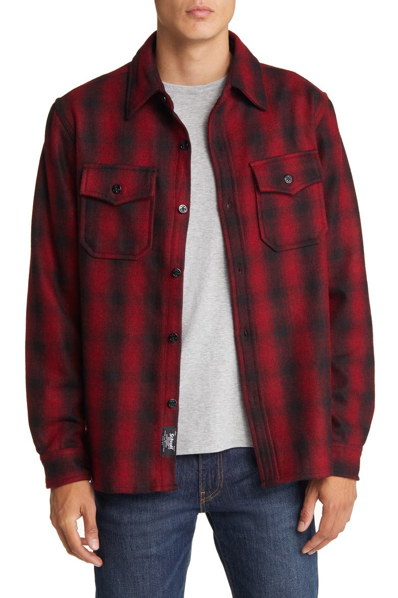 Plaid Wool Blend Button-Up Shirt Jacket, Main, color, RED