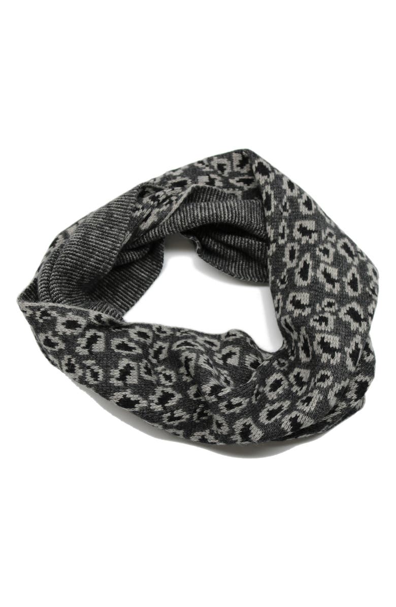 Portolano Cheetah Spot Infinity Scarf, Main, color, Heather Charcoal/ Light Grey