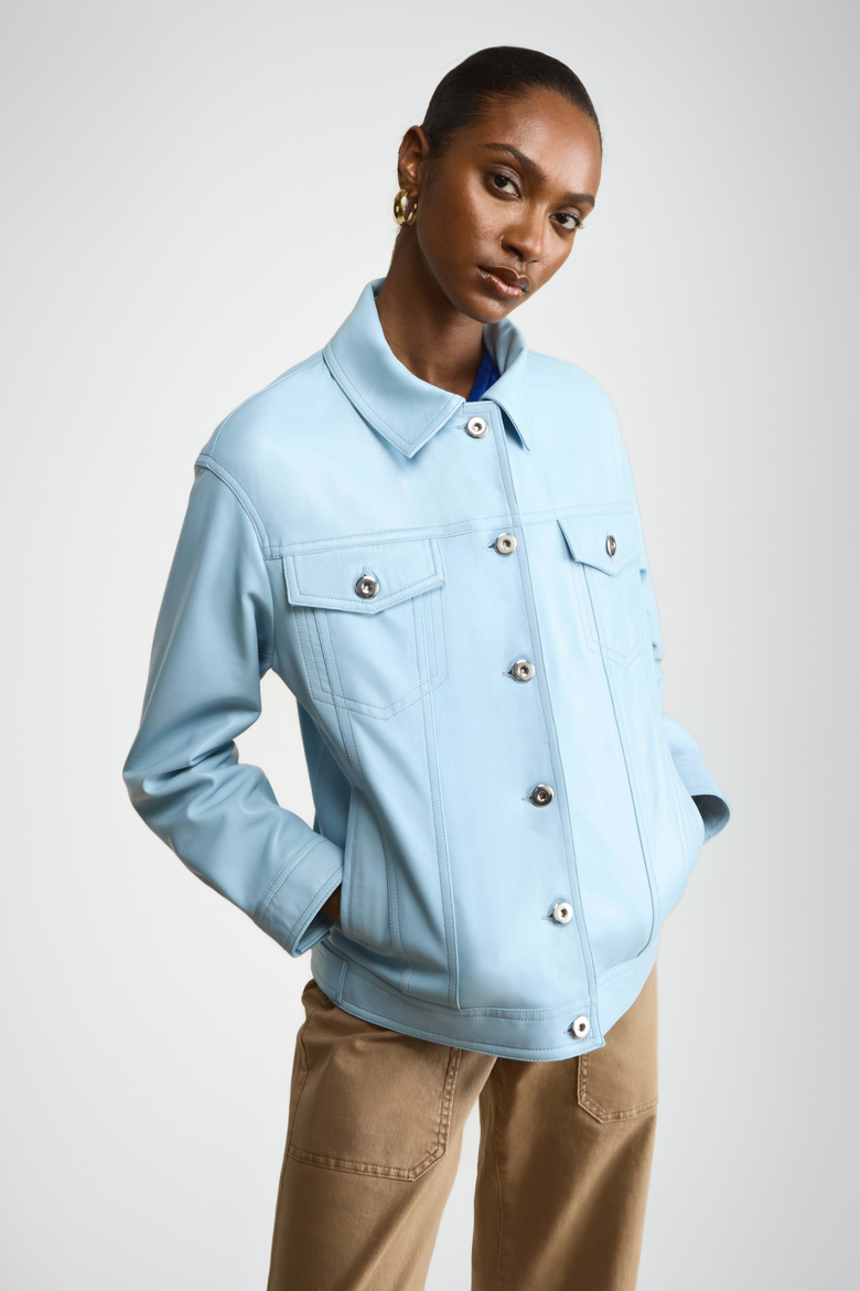 Bobbie Leather Shirt Jacket, Main, color, Blue
