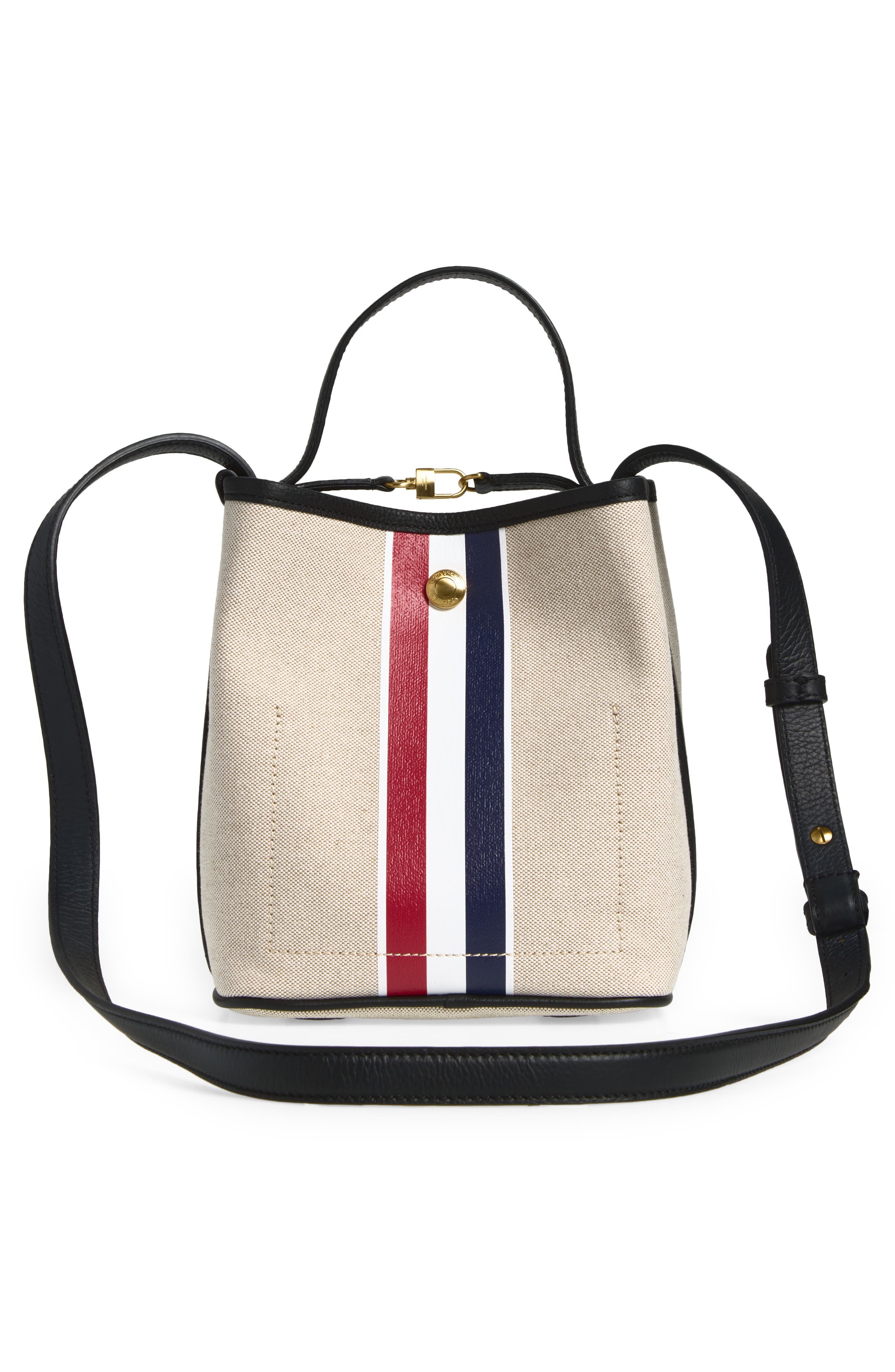 Stripe Cotton Canvas Bucket Bag, Alternate, color, BLACK