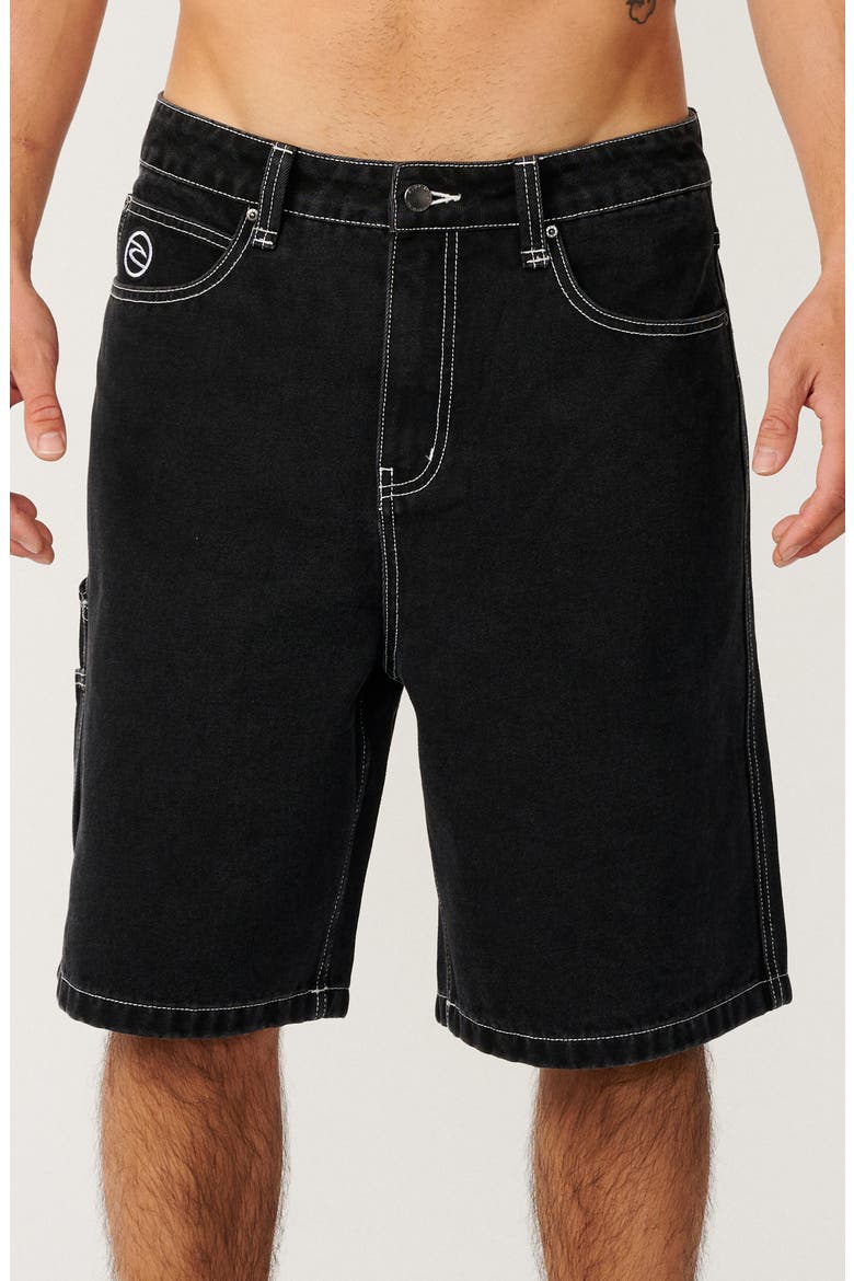 Nu Dose Denim Baggy Fit Carpenter Shorts, Main, color, DARK ACID BLACK