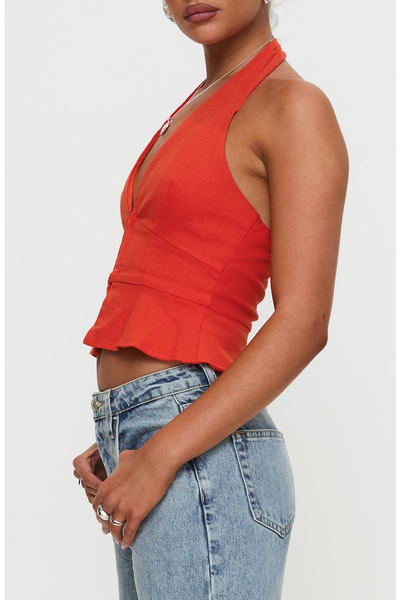 Pleasing Peplum Halter Top, Alternate, color, RED